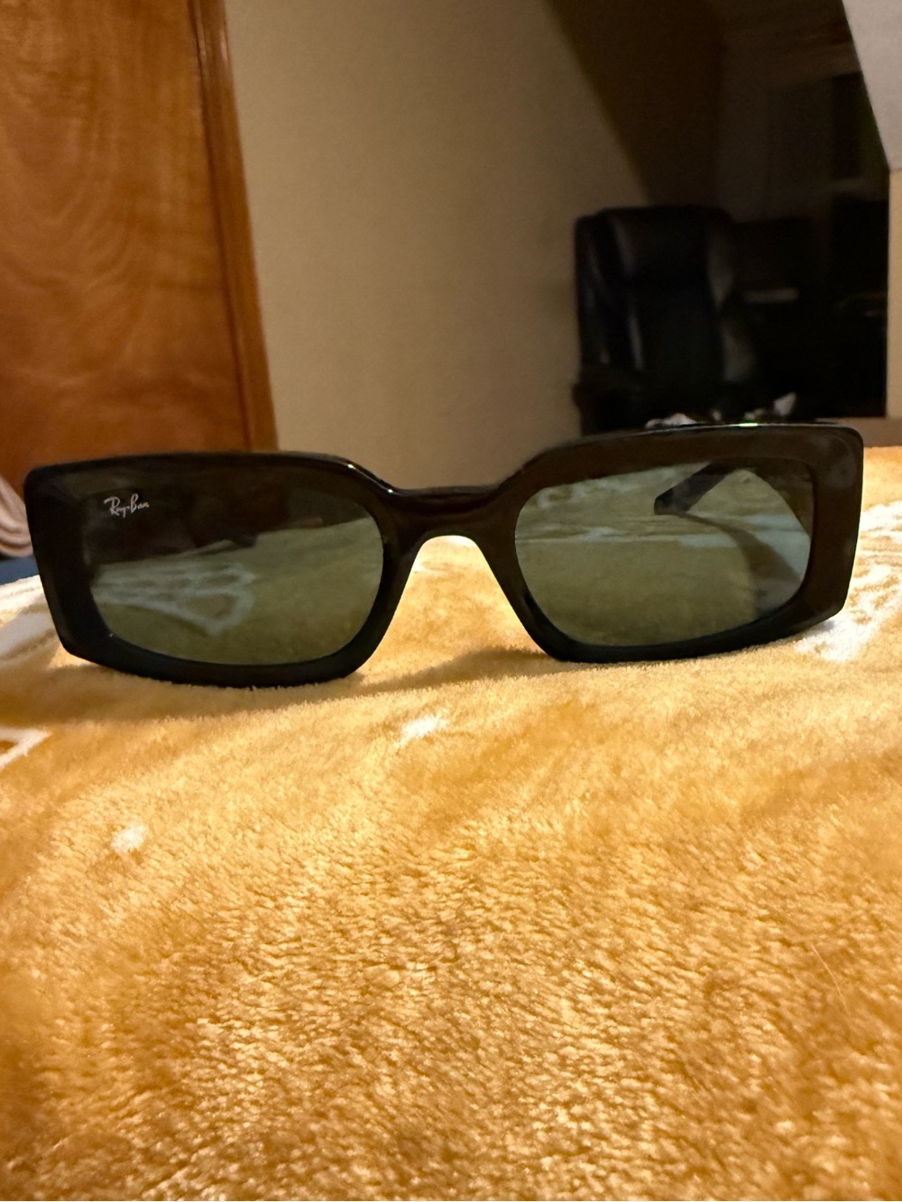 Ray-Ban Black Frame Sunglasses with Green Lenses